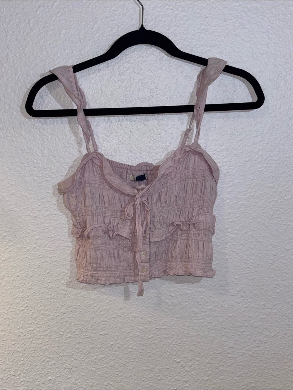 American Eagle Outfitters Pale Pink Ruffle Tie-Front Crop Top